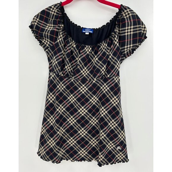 Burberry London VTG Y2K Babydoll Top Sz 38 US 8 Nova Check Preppy Dark Academia - Picture 1 of 5